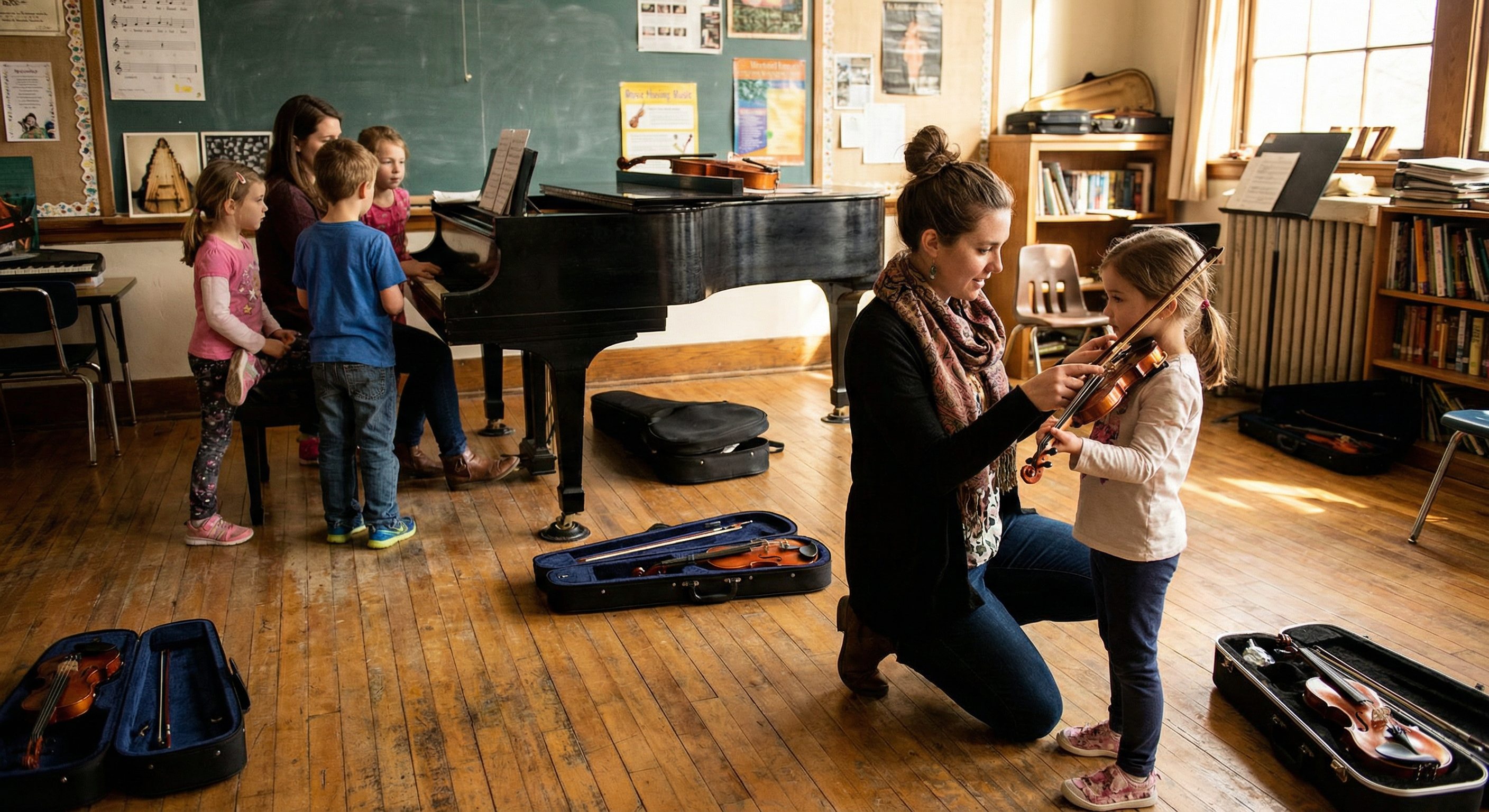 Teacher managing student registrations for a festival